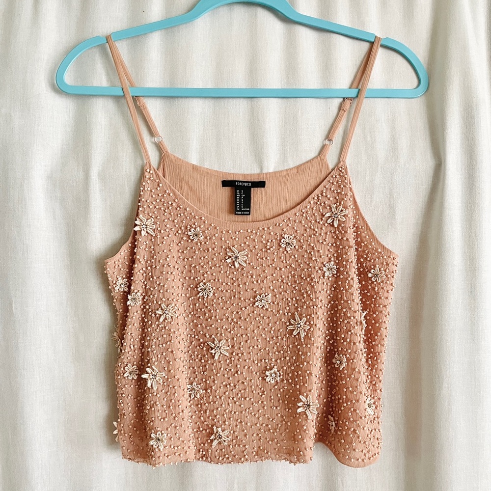Beaded woman's top with flowers. Size S. - Picture 1 of 3